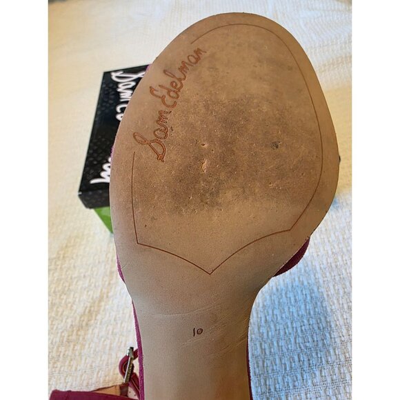 Sam Edelman Susie Dark Red Suede Block Heel Ankle Strap Sandals Size 10M - Picture 12 of 12